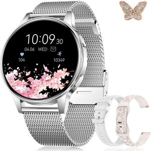 Smart Watch for Women, 1.27" HD Touchscreen Smartwatch with Bluetooth Call & Text Notification, 130+ Sport Modes, IP68 Waterproof Fitness Tracker with Heart Rate/Sleep Monitor, 3 Bands