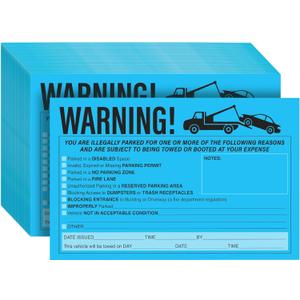 50-Pack Parking Violation Stickers, You are Illegally Parked Adhesive Tow Sign Tickets, Bulk Set of 5x8 Blue No Parking Car Warning Towed Notice Labels, Tags for Vehicle Window
