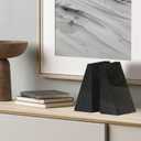 Ottimo Premium Polished Stone Marble 6" Book Ends for Bookshelf Decor, Home, Office or Kitchen Shelves. Heavy, Triangular, and Decorative Book Stopper with Anti-Slip Pads, Great Gift Idea (Black)