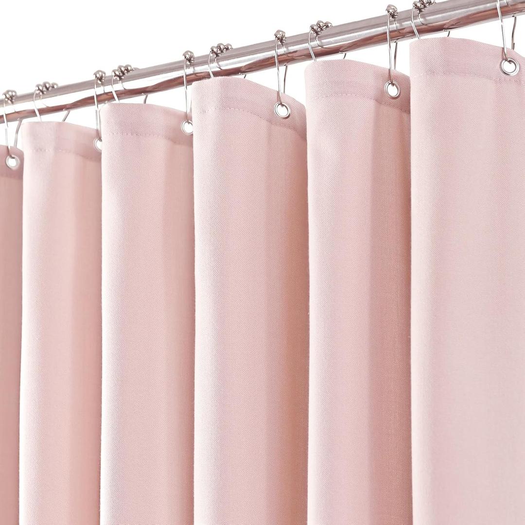 Long Pink Linen Shower Curtain, Heavy Duty Fabric Shower Curtain for Girl's Room Partition, 78 Inches Luxury Hotel Spa Quality Weighted Bath Curtain Set with 12 Plastic Hooks, 72x78 Blush Pink