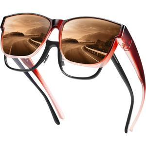 URUMQI Polarized Sunglasses Fit Over Glasses for Men Women, Oversized Square Shades UV400 Protection