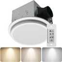 Homewerks 7130-20-BT Humidity Sensor Bathroom Fan with Color Changing LED Light and Bluetooth Speaker 110 CFM 1.5 Sones 3 Temperatures 3000K 4000K 5000K 1000 Lumens With Wall Switch