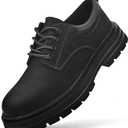 Mens Soft Toe Work Shoes Oxford Leather Stylish Dress Non Slip Resistant Comfortable Casual Wolking Shoes for Men (10, Black)