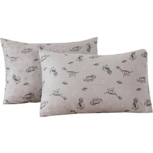 ECOCOTT 2 Pack Pillowcase Queen Size, Dinosaurs Space Pattern Pillow Cases Set, 100% Cotton Pillow Covers with Envelope Closure (Queen, 20"x30")