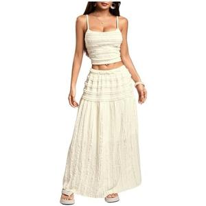 Milumia Women's Ruffle Maxi Skirt Set Spaghetti Strap Cami Top and Skirt Matching Sets 2 Piece Outfit, Size M
