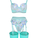 Lilosy Sexy Leaf Floral Embroidered Mesh Sheer Women Underwire Push Up Lingerie Set, M