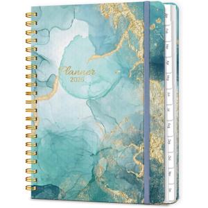 2026 Planner, A5 Weekly and Monthly Planners with Tabs, Spiral Bound Daily Calendar 2026 Planner, Agenda Organizers from Jan. to Dec., Hardcover Habit Tracker Journal 6.18" x 8.5"(Grey Marble)