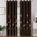 Estelar Textiler Brown Blackout Curtains for Living Room 96 Inches Long, Room Darkening Energy Saving Grommet Curtains for Bedroom, Gold Palm Leaves Printed Window Drapes, 52Wx96L, 2 Panels