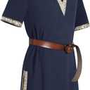Mens Medieval Knight Tunic Renaissance Mercenary Scottish Costume Warrior LARP Halloween Tops (Medium, Navy Blue)