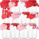 Mimorou 12 Pcs Valentines Mason Jars with Holiday Fabric Topper Tag 15 oz Xmas Refillable Round Jar with Lids Clear Plastic Container for Festive Decor Candy Cookie Storage Crafting Gift Wrapping