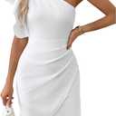 SweatyRocks Women's Elegant One Shoulder Cocktail Dress Ruffle Sleeve Wrap Bodycon Classy Party Dresses, Size: Small