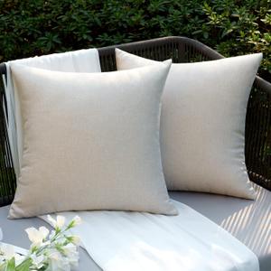 EMEMA Outdoor Waterproof Beige Pillow Covers 18x18 Inch Rustic Decorative Throw Pillow Covers Cushion Case Square for Patio Sofa Couch Home Bed Farmhouse Car Decor Set of 2