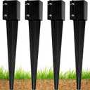 Heavy Duty Metal Fence Post Anchor - 36''x4''x4'' Ground Spike with Black Powder Coating (Set of 4) for Fence, Mailbox, Bird Feeder, Decking