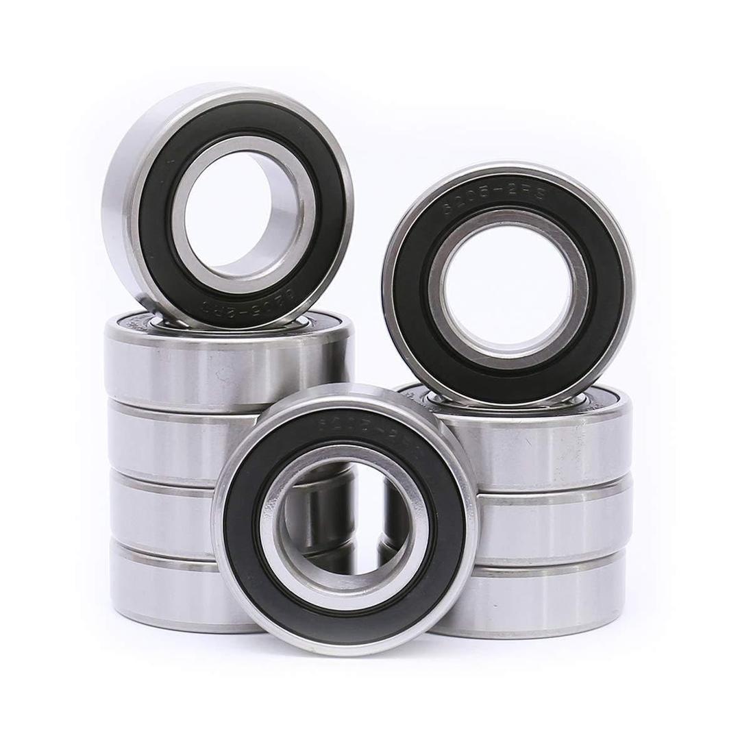 DEEG 10 Pack 6205-2RS Double Rubber Seal Bearing 25x52x15mm,Pre Lubricated,Stable Performance,Cost Effective, Deep Groove Ball Bearings