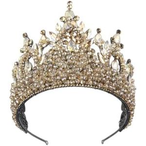 Brihasory Luxury Rhinestone Baroque Queen Tiaras and Crowns for Women, Handmade Wedding Princess Headband Sparkly Crystal Costume Headpieces for Quinceanera Halloween Birthday Prom(Champagne)