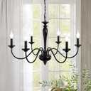 QAREHL Farmhouse Chandelier 6 Light Black Chandeliers for Dining Room Lighting Fixtures Hanging, Kitchen Island, Rustic Industrial Iron Chandeliers for Foyer, Living Room, Bedroom