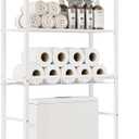 4-Tier Over-the-Toilet Storage Rack with One-Piece Wooden Shelves & Open Net Basket, Bathroom Organizer with Adjustable Feet & Anti-Tip Kit, Space-Saving Toilet Shelf, White, 24.4" x 9.4" x 69.3"