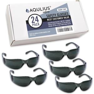 Aqulius Tinted Safety Glasses for Men & Women - 24-Pack, Dark, Tactical - ANSI Z87+ Impact Resistant & UV Protection - Safety Sunglasses for Construction