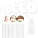 5 Pieces Cake Separator Plates Stands, Cake Base with 15 Pieces Plastic Cake Dowels Rods, Reusable for Tiered Stacked Cakes, for Wedding Birthday Party Festival.