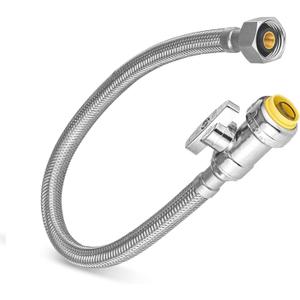 (1 Pack) Seelink 18-Inch Stainless Steel Flexible Water Heater Hose, 1/2" Push-Fit Straight Stop Valve x 1/2" FIP, Push-to-Connect for Copper, PEX, and CPVC