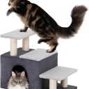 3-in-1 Pet Stairs for Cats, Dog Steps for Small Doggie,7.8'' Depth Cat Stairs, Indoor Cat Steps for High Bed for Pet's Joints, Soft Plush, 1 Big Cat Condo Cave, Sisal Scratching Posts, Grey, Large