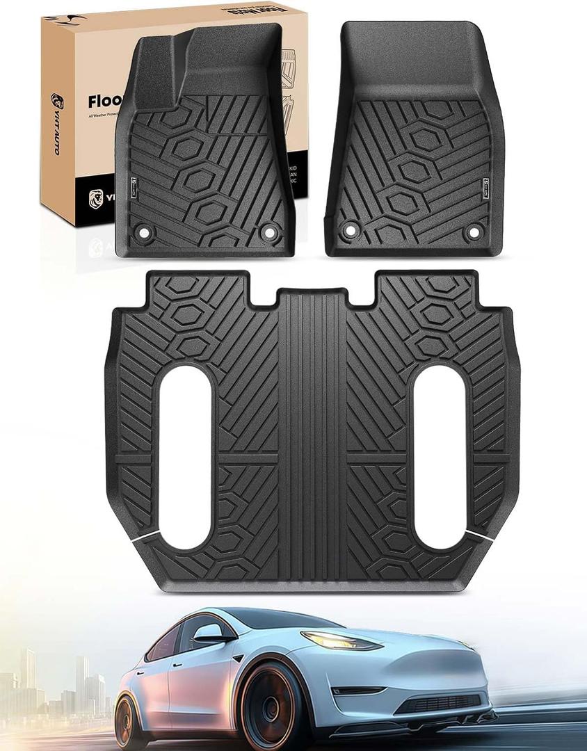 YHTAUTO Floor Mats Compatible with Tesla Model X 6-Seats 2016-2020 (Only Fit 2nd Row Seat Without Middle Console), Car Mats Custom Fit TPE Floor Liners Front & Back Seat, Black, Set of 3