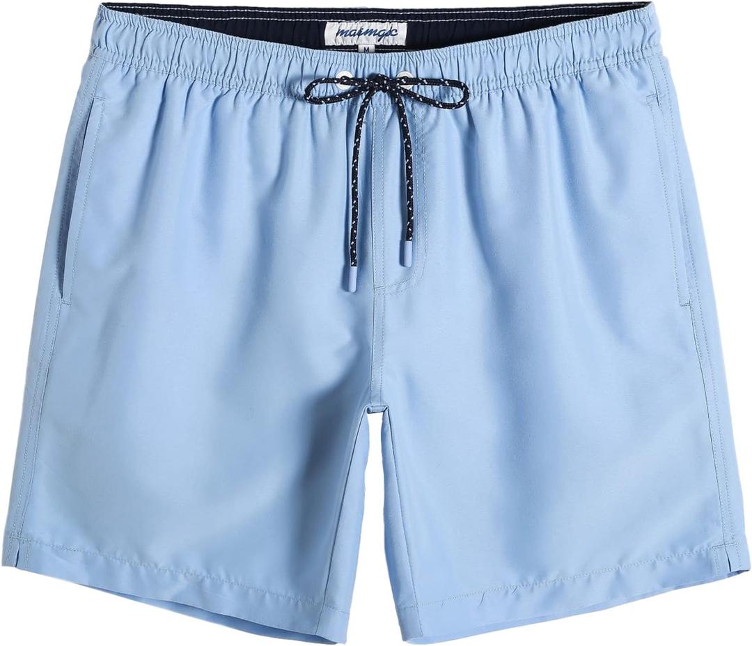 maamgic Mens Swim Trunks Quick Dry Swim Shorts with Mesh Lining Funny Swimwear Bathing Suits 7inch (Small, Solid Lake Blue)