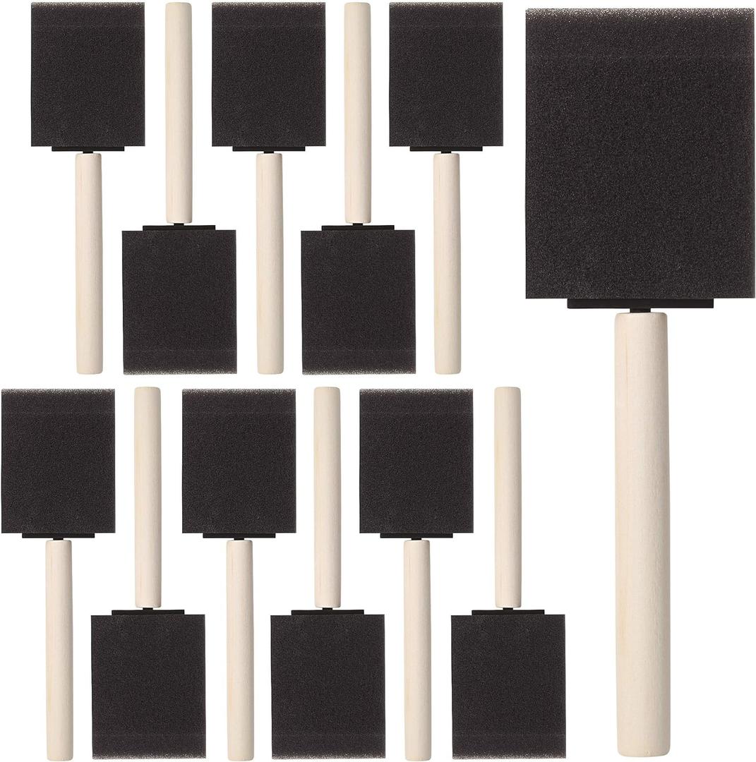 Bates- Foam Paint Brushes, 2 Inch, 16 Pack, Wooden Handle, Sponge Brushes for Painting, Staining, Varnishes, Gluing and DIY Craft Projects on Wood, Metal & More (Black)