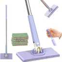 Snap Grip Mini Mop, Zero Touch Cloth Changing Mop with Automatic Push Pull Handle,360 Rotating Lazy Mops Wet Dry for Whole House Cleaning,Retractable Gap Dust Cleaner Flat Mops (Purple-6 Cloths)