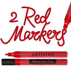 ARTISTRO 2 Red Acrylic Paint Markers - 3mm Medium-Tip Paint Pens - Perfect for Crafting, Art Projects, & More Pack of 3