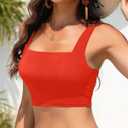 Women Sports Bra Swimsuit Top - Crop Bikini Top Only Modest Bathing Suit 2025 Square Neck Swimwear (L)