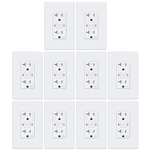 ELECTECK 10 Pack GFCI Outlets 20 Amp, Outdoor Weather Proof (WR), Self-Test GFI Receptacles with LED Indicator, Ground Fault Circuit Interrupter, Screwless Wallplate Included, UL Listed, White
