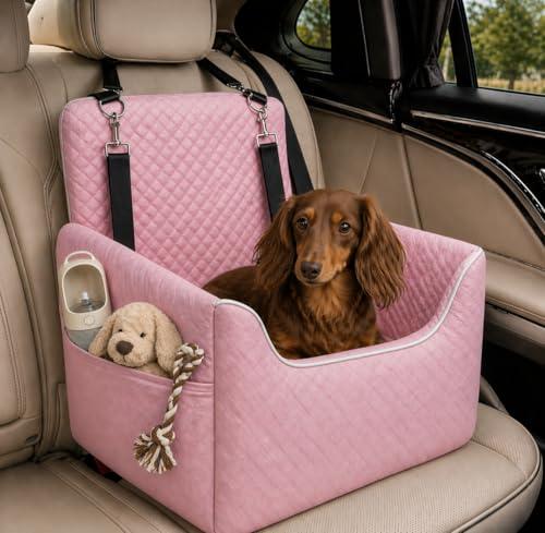 ALL GOOD PET SUPPLIES Dog Car Seat for Small/Medium Dogs Under 35lbs, Soft Booster Car Seat with Detachable Washable Cover and Cushion, Puppy Dog Car Bed, Pink