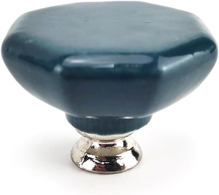 PILYON Drawer Knob 8 Pack Hexagonal Ceramic Handle Drawer Cabinet Single Hole Door Knob Navy Blue