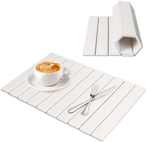 Large Stone Dish Drying Mats for Kitchen Counter - Fast Drying Collapsible Dish Drying Mat, 24"(L)×16"(W), Diatomaceous Earth Water Absorbent Drying Mat for Dishes Bottles Cups (White)