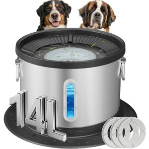 UPSKY 14L No Spill Dog Water Bowl, Stainless Steel Spill Proof Dog Bowl with Water Window, Dual-Suction Anti-Slip Large Capacity Slow Drinking Bowl with Floating Disk for Large Dogs & Messy Drinkers