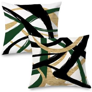 Black Gold Green Pillow Covers, Abstract Black and Gold Pillow Covers 18x18 Set of 2, Modern Boho Decorative Throw Pillows Cover for Couch Bed Living Room