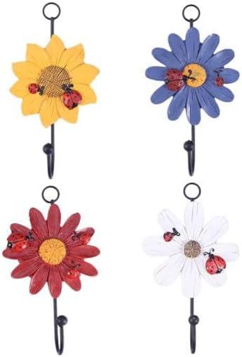 Resin Daisy Flower Wall Hooks Decorative Hooks Vertical Key Holder for Entryway Bathroom Office for Wall Cute Hooks (4 Color, 4 Pcs)