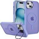 Hitaoyou for iPhone 15 Case Compatible with Magsafe, Translucent Matte Camera Kickstand iPhone 15 Case,Phone Case iPhone 15,Shockproof Heavy Duty Protective Cover Case for iPhone 15 Pack Of 2