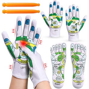 Vabean 3 pcs Reflexology Socks with Gloves and Tools Set Acupuncture Foot Massage Socks for Women and Men Tired Relieve