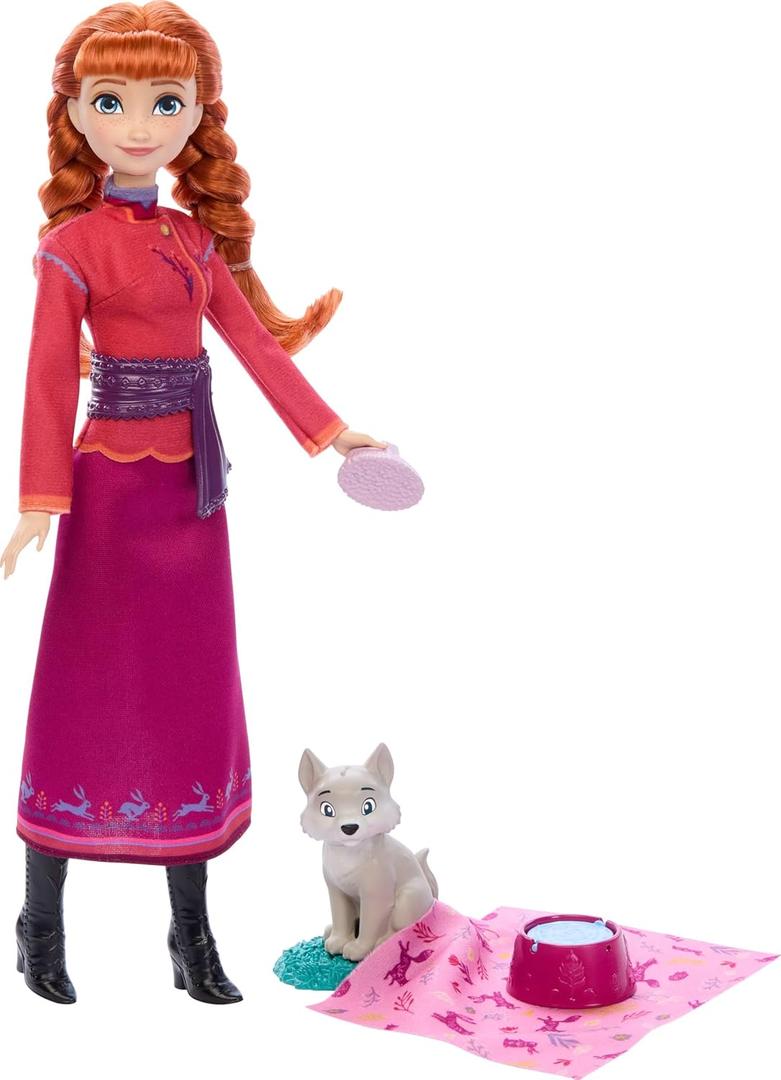Mattel Disney Frozen Anna Fashion Doll & Wolf Cub Figure with 4 Accessories Including Animal Bed & Blanket, Inspired by Animals of Arendelle Mattel Disney Frozen Anna Fashion Doll & Wolf Cub Figure with 4 Accessories Including Animal Bed & Blanket, Inspired by Animals of Arendelle