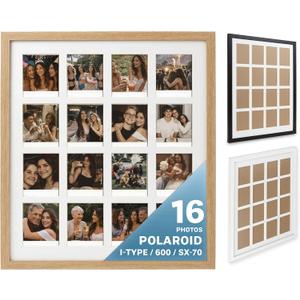 Tapeera Wood Multi Picture Frame Collage Wall Decor For Polaroid i-Type 600 Film -16 Openings Large Photo Collage Frame For Wall Mini Picture Wall Frame - Not Compatible with Fujifilm Instax Mini Film