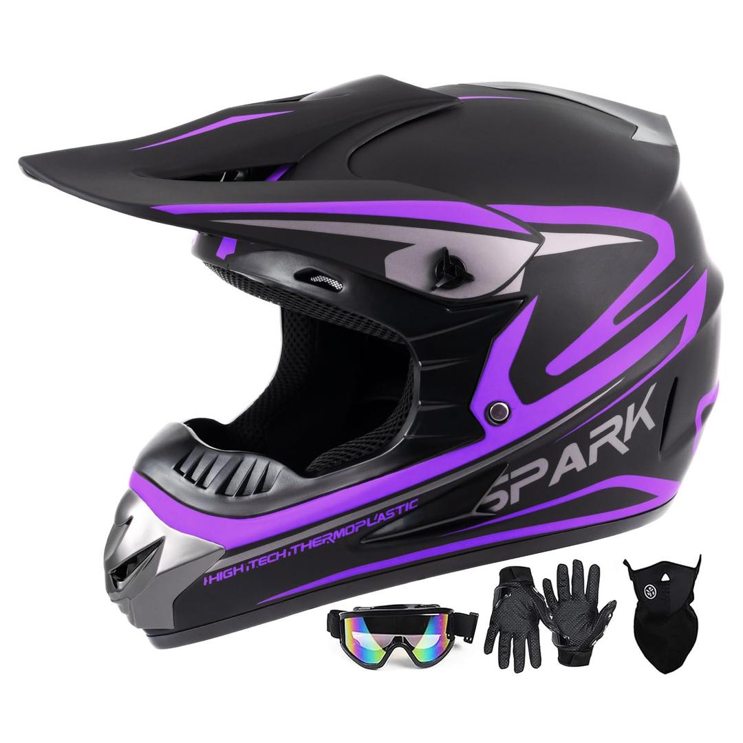 SanQing Youth Motocross Dirt Bike Full Face Helmet DOT Approved Purple,XL