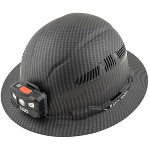 Klein Tools 60347 Hard Hat, Vented Full Brim, Class C, Premium KARBN Pattern, Rechargeable Lamp, Padded Sweat-Wicking Sweatband, Top Pad