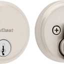 Kwikset Hometown Deadbolt Lock, Satin Nickel, Round Exterior Keyed Front Entry Door, Pick Resistant SmartKey Rekey Security, Single Cylinder Dead Bolt Door Lock, with Microban Protection