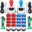 Fosiya LED Arcade Joystick Buttons Kit Ellipse Oval Style 8 Ways Joystick + 20 x LED Arcade Buttons for 2 Player Video Games Standard Controllers All Windows PC MAME Raspberry Pi Red + Blue Kits