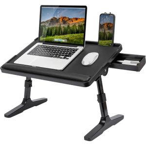 LAPGEAR Easy Tilt Leather Laptop Bed Desk with Adjustable Legs, Wrist Rest, Media Slot, and Built-in Storage - Black - Fits up to 17.3 Inch Laptops - Style No. 78508