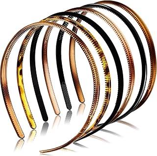 WILLBOND 6 Pieces Plastic Headbands for Women Thin Headband with Teeth Plain Head Bands for Halloween Christmas Women's Hair, Light Brown, Deep Brown, Transparent Brown