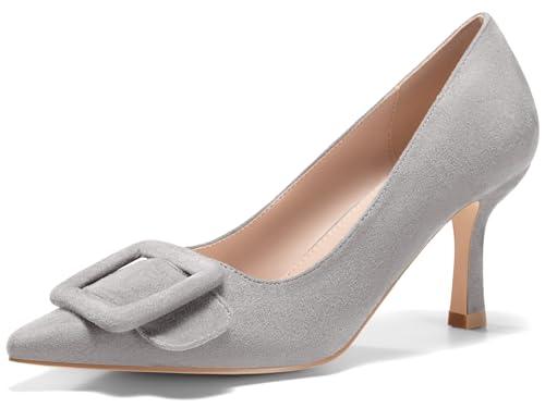 Women's Pointed Toe Pumps Slip on Elegant Wedding Pumps Comfortable Stiletto Heels with Square Buckle