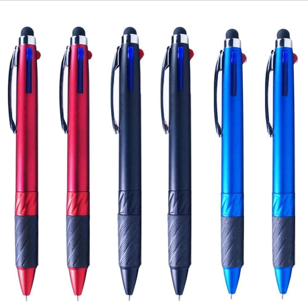3-in-1 Ballpoint Pens with Stylus Tip, Fine Point, Set of 6, Black/Blue/Red (Multicolor)